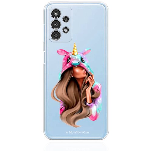 Прозрачный силиконовый чехол MustHaveCase для Samsung Galaxy A14 4G Unicorn Girl/ Единорог для Самсунг Галакси А14 4G