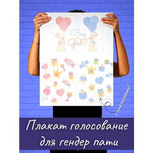 Постер плакат для гендер пати Мальчик или девочка Boy or girl с наклейками