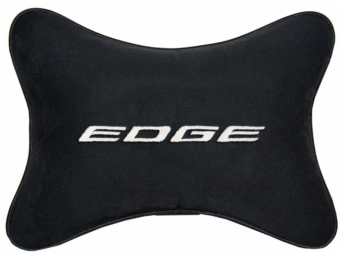 Автомобильная подушка на подголовник алькантара Black с логотипом автомобиля FORD EDGE