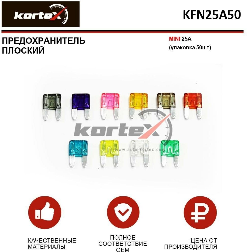 Предохранитель плоский Kortex MINI 25A (упаковка 50шт) OEM FN25A50, FNL25A10, K-FN25A / 50, K-FNL25A / 10