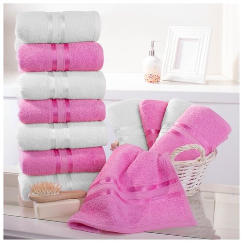 фото Доми полотенце для рук harmonika цвет: розовый, белоснежный 33х50 см - 12 шт dome
