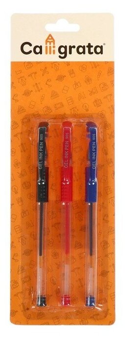Набор гелевых ручек, 3 цвета: красный, синий, чёрный, 0.5 мм