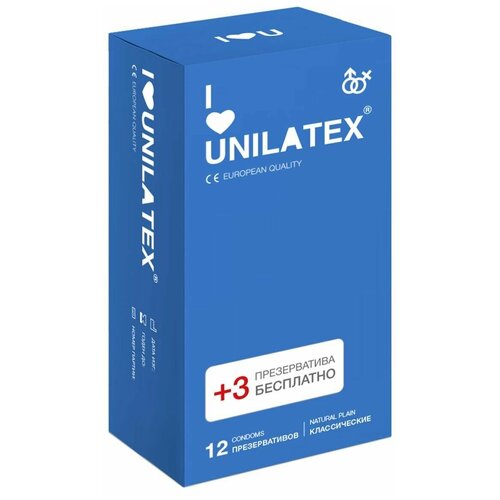 Unilatex Классические презервативы Natural Plain - 12 шт. + 3 шт. в подарок