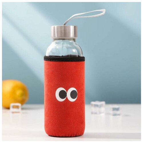 Бутылка для воды стеклянная в чехле Глаза 300 мл h175 см рисунок микс 631₽