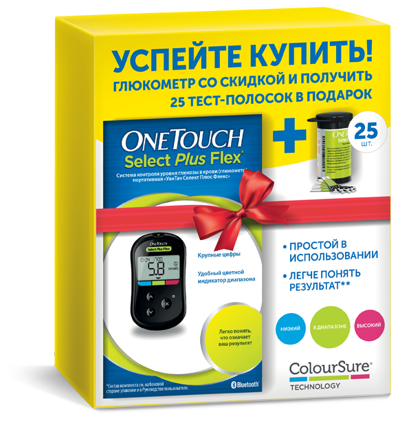 Глюкометр OneTouch Select® Plus Flex (+ 25 тест-полосок)