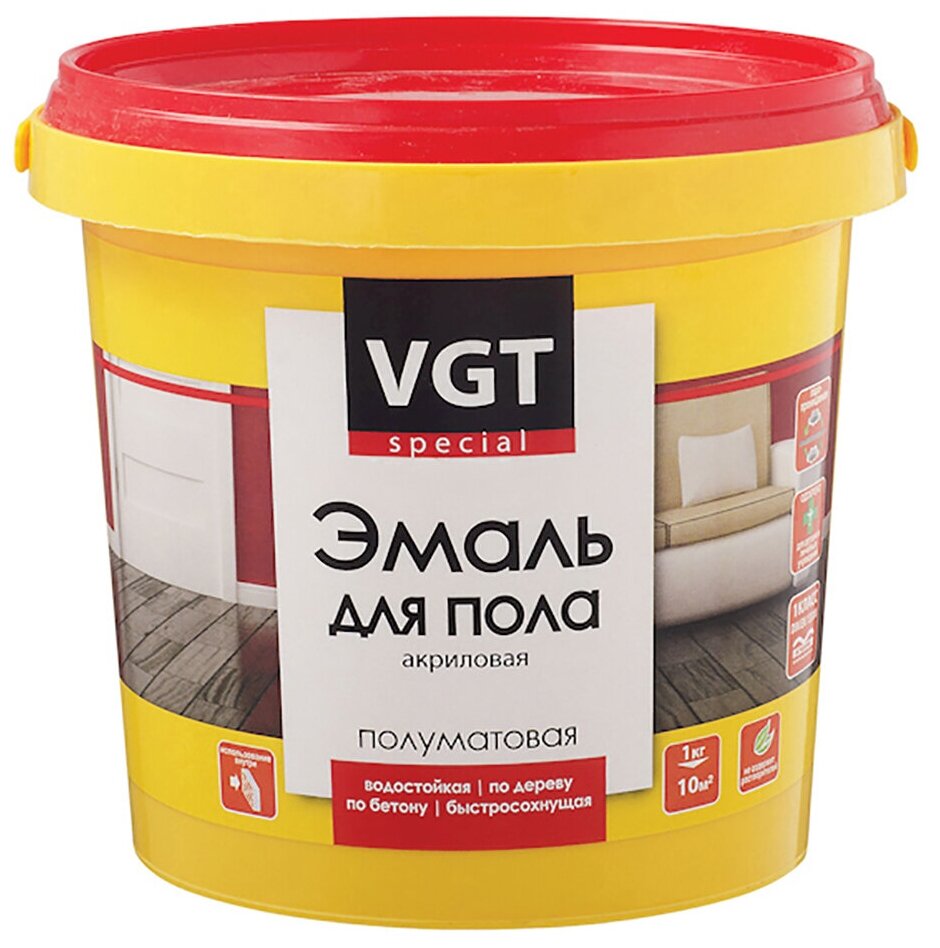 VGT ВД-АК-1179 профи эмаль для пола по дереву и бетону акриловая полуматовая база А белая (1 кг)