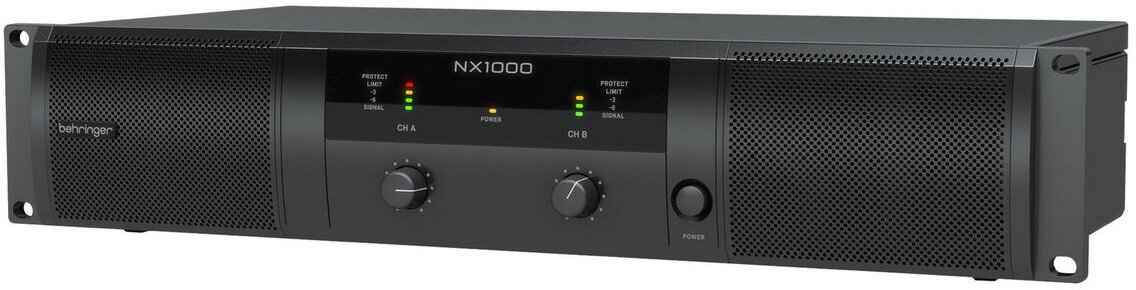 Behringer NX1000 усилитель 2-канальный. Мощность пик. 2 x 500Вт 2/300Вт 4?/160Вт 8, мост 1000Вт 4?/620Вт 8, Speakon/комбо-XLR, кроссовер