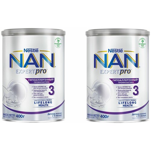 Молочко детское Nestle NAN 3 ExpertPro, гипоаллергенный, с 12 месяцев, 400 г 2 шт детское молочко similac голд 3 с 12 месяцев 400 г 4 шт