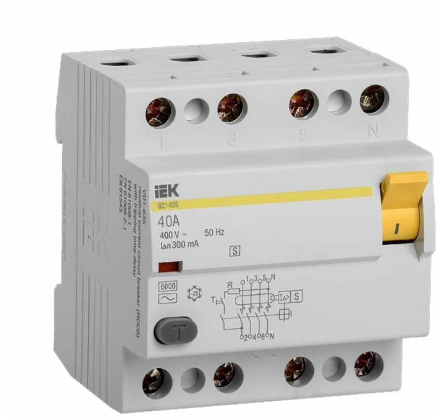 Выключатель дифференциального тока (УЗО) 4п 40А 300мА тип ACS ВД1-63S ИЭК MDV12-4-040-300 1шт
