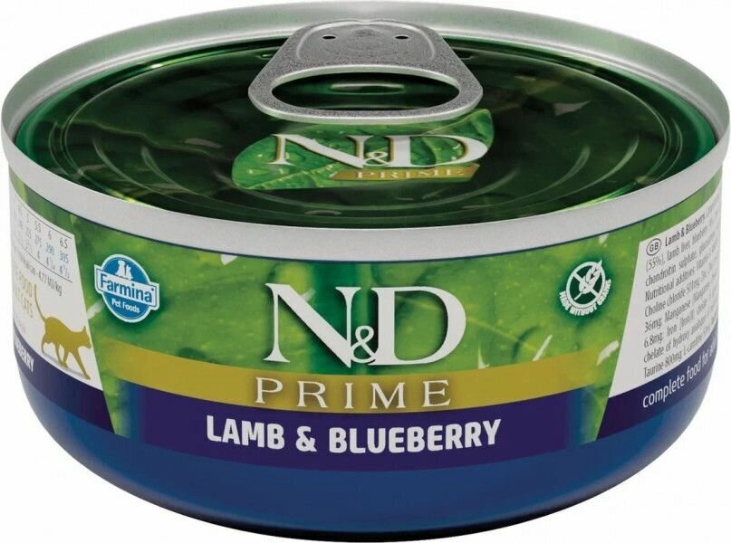 Корм влажный Farmina N&D Cat Prime Lamb & Blueberry, для взрослых кошек, с ягненком и черникой, 420 г ( 70г x 6шт. )