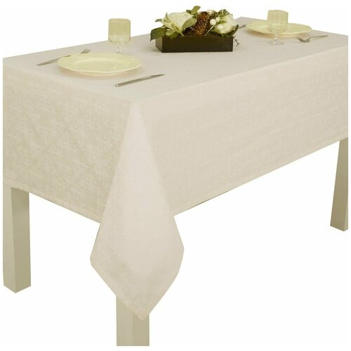 Скатерть на стол прямоугольная Cynthia Jordan, 160х320 см, гладкая, однотонная, новогодняя, кремовая