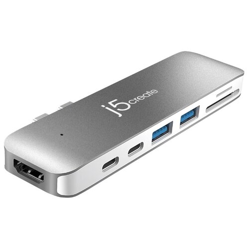 фото Мини док-станция j5create usb-c ultradrive minidock. интерфейс: thunderbolt 3 usb-c x 2. порты: thunderbolt 3 usb-c, usb-c, hdmi, sd, microsd, usb-a x 2.