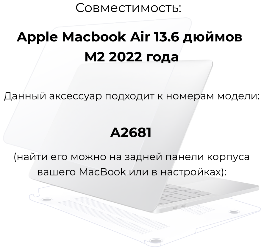 Чехол накладка для ноутбука Apple Macbook Air 136 дюймов М2 2022 A2681черный прозрачный