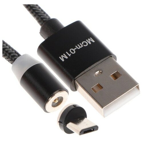 Кабель MCm-01M, microUSB - USB, 2 А, 1 м, магнитный, нейлон, подсветка, черный кабель defender usb08 01m microusb usb 1 а 1 м белый