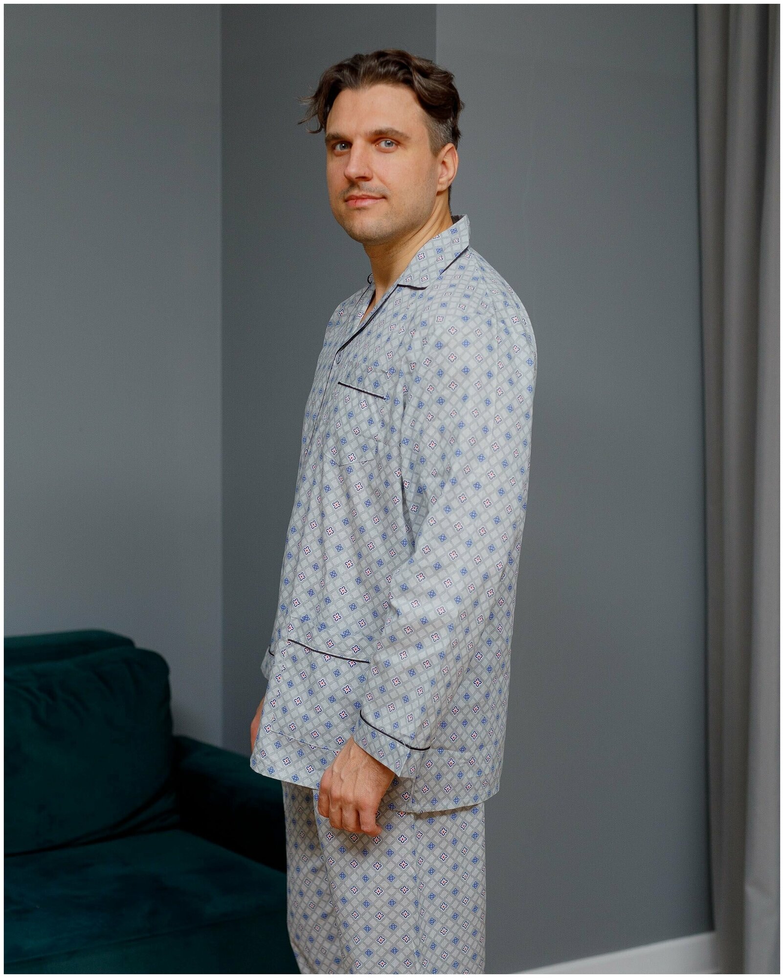 Пижама мужская с брюками и рубашкой с длинным рукавом хлопок Global_размер52 - фотография № 9