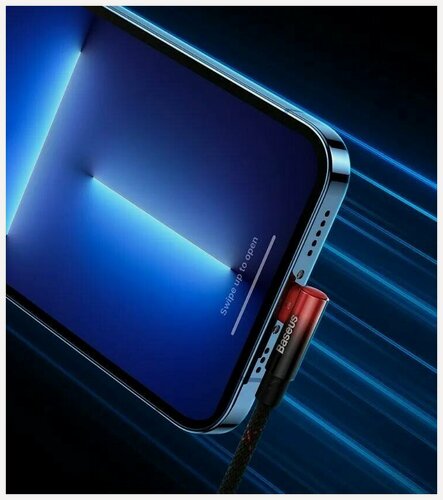 Изображение товара Кабель для зарядки угловой/игровой Baseus MVP 2 Elbow-shaped, USB to Lightning, 2.4А, 2 м, Черный+Красный