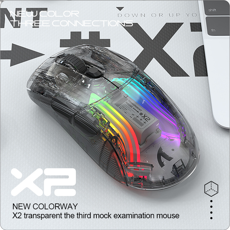 Беспроводная мышь прозрачная Attack Shark X2 Bluetooth+2.4G+проводная с RGB подсветкой компьютерная мышка для компьютера mice Wireless mouse