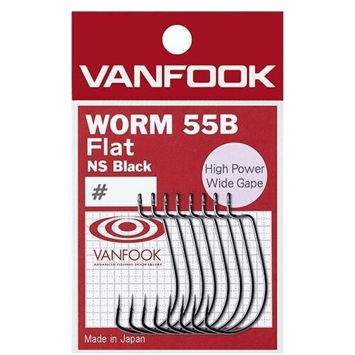 крючок офсетный vanfook worm 55b flat ns black 2 0 Крючки Vanfook офсетные WORM 55B Flat NS Black #02 (7шт)