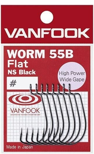 Крючки Vanfook офсетные WORM 55B Flat NS Black #1/0 (7шт)