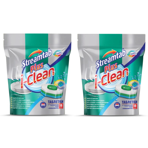 Таблетки для посудомоечных машин Romax I-Clean Streamtab Plus, 18 шт, 2 уп.