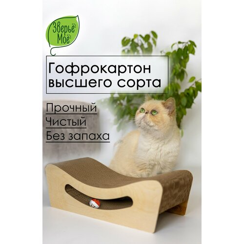 Когтеточка Зверьё Моё Улыбка, картонная, лежанка, с игрушкой, двусторонняя, с пропиткой, 49х21х16 см