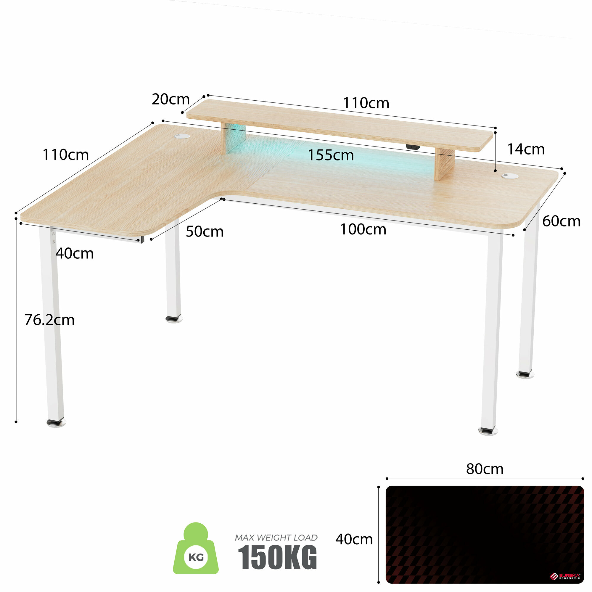Стол письменный (для компьютера) угловой EUREKA L60L-MW, Maple — фото 1