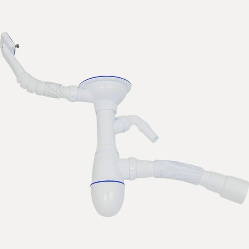 Изображение товара Сифон для кухни 3.1/2"х40, нержавеющий выпуск, отвод для стиральной машины, прямоугольный перелив с универсальной гибкой трубой, 40х40/50 Unicorn Юникорн B435V ИС.110320 534496