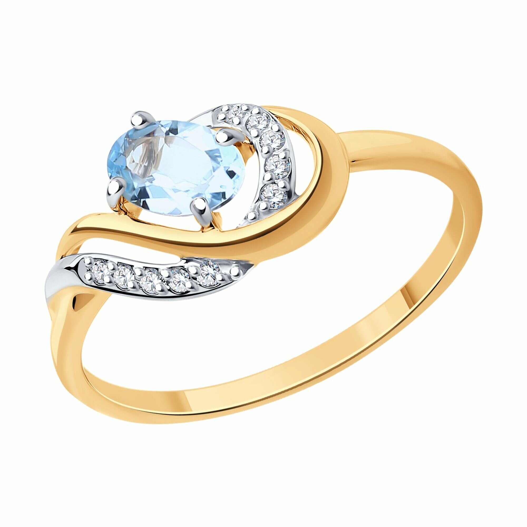 Кольцо Diamant online, красное золото, 585 проба, фианит, топаз