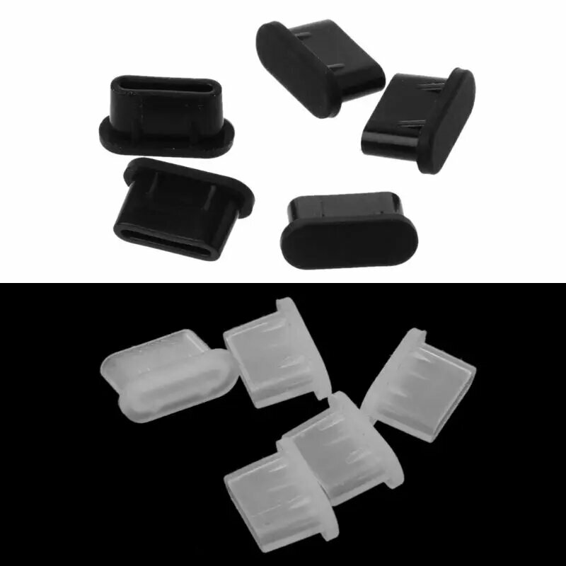 Пылезащитная заглушка Type-C для порта USB для зарядки, силиконовый чехол для аксессуары для смартфонов, 5 шт, Черный — фото 1