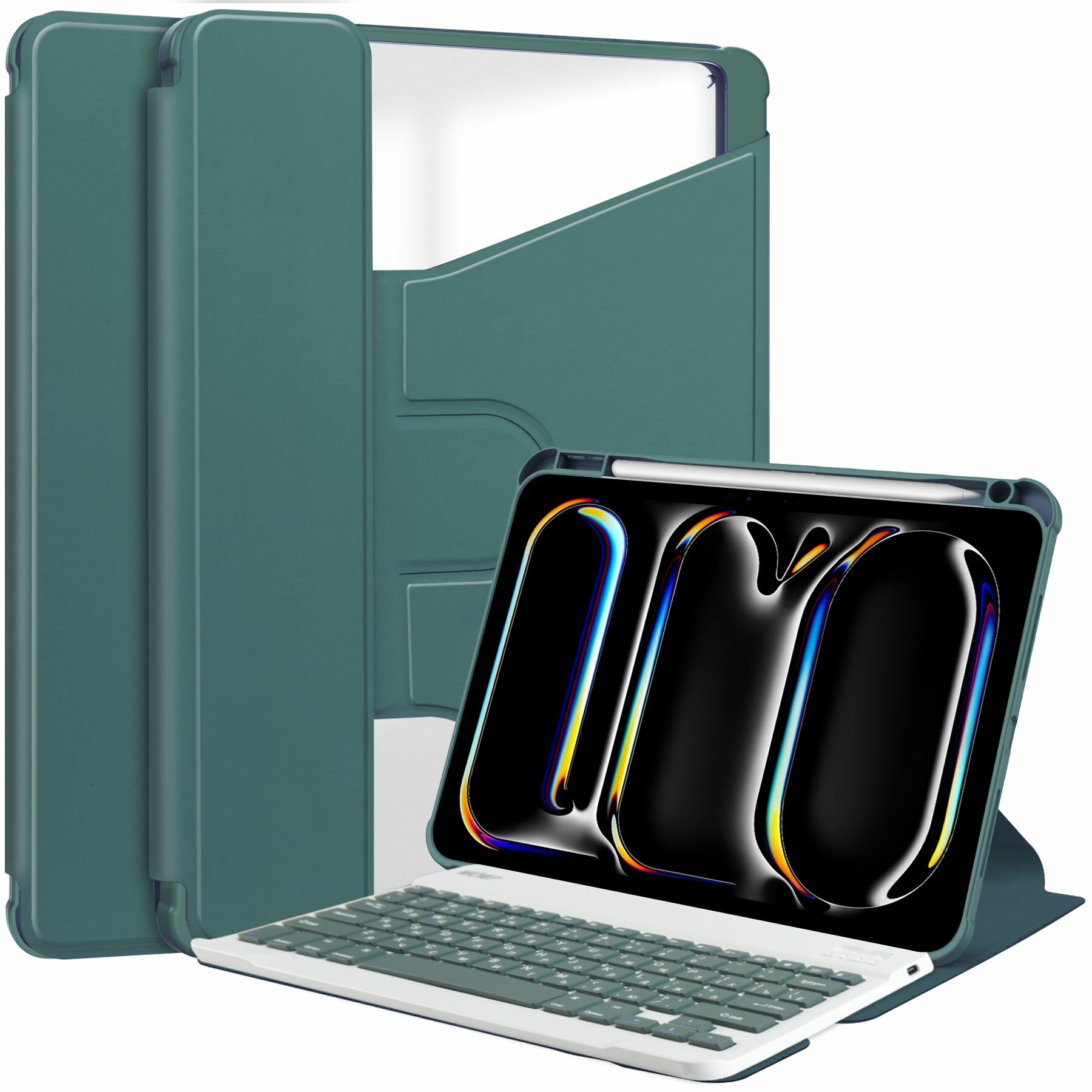 Чехол для iPad Pro 13" (2024-2025) с клавиатурой темно-зеленый