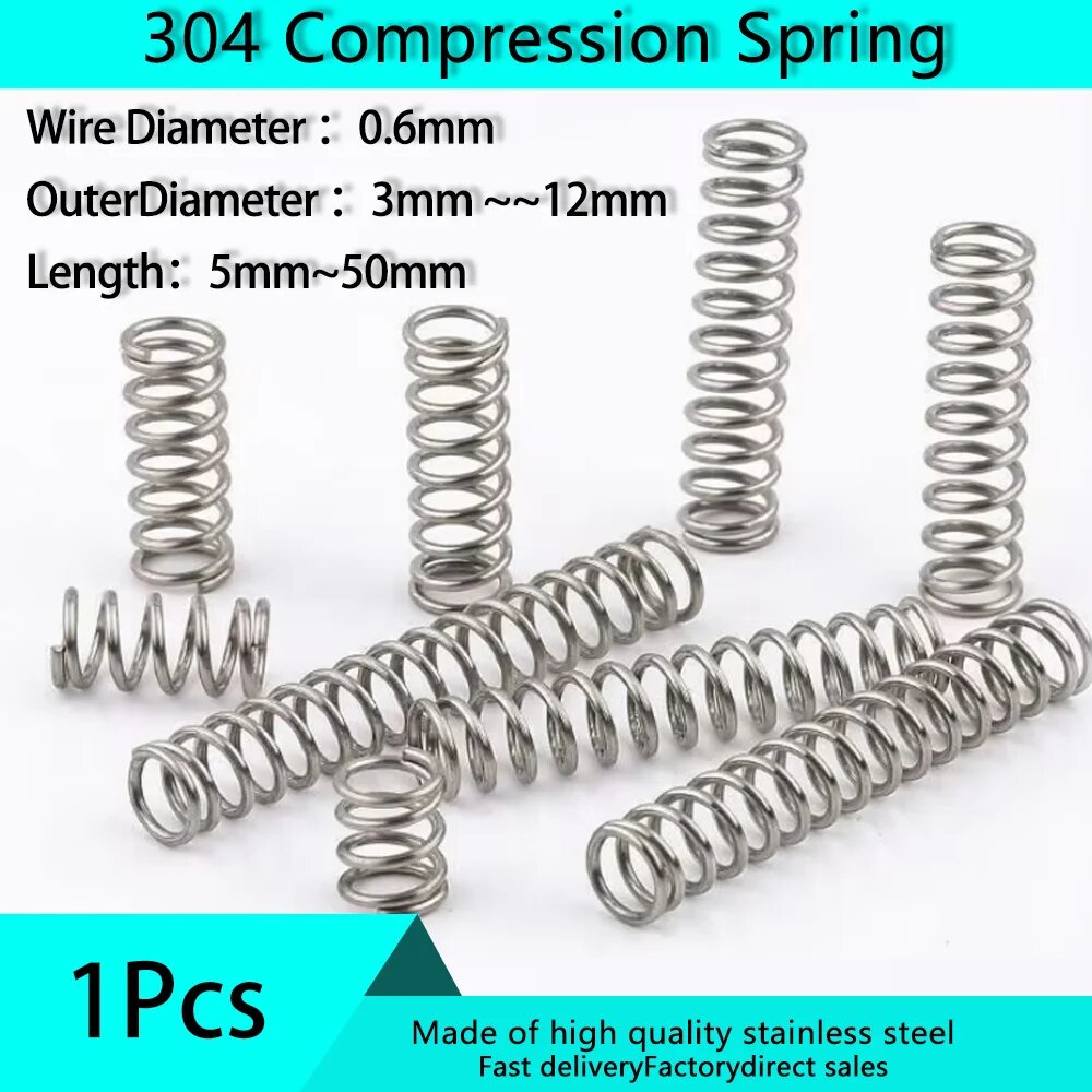 Пружина сжатия из нержавеющей стали 304, 40mm, 0.6mm (1Pcs), 8mm