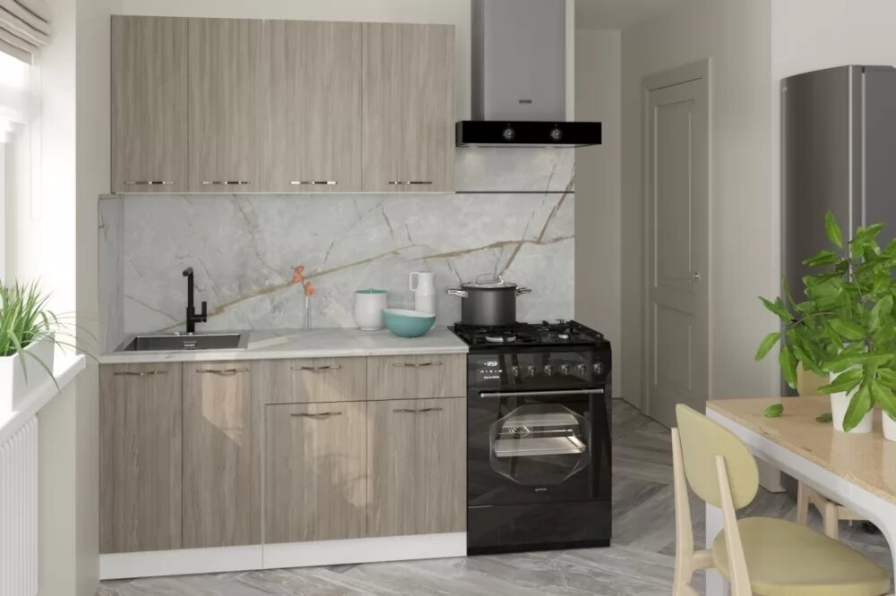 Кухонный гарнитур Герда Фьюджи медиум 1400 мм, каркас ЛДСП, фасад ЛДСП, Белый/Джарра/Джарра