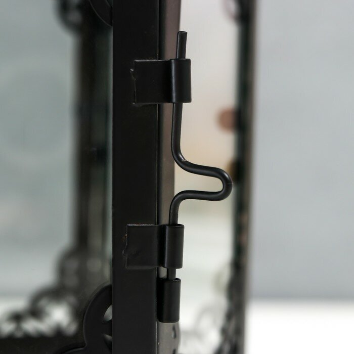 Подсвечник металл, стекло "Фонарь - цветущие вензеля" d-10 см чёрный 13,5х15х29 см - фотография № 3