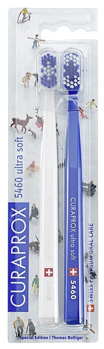 Зубная щетка Curaprox CS 5460 Ultra Soft Winter, белый/синий, 2 шт., диаметр щетинок 0.1 мм