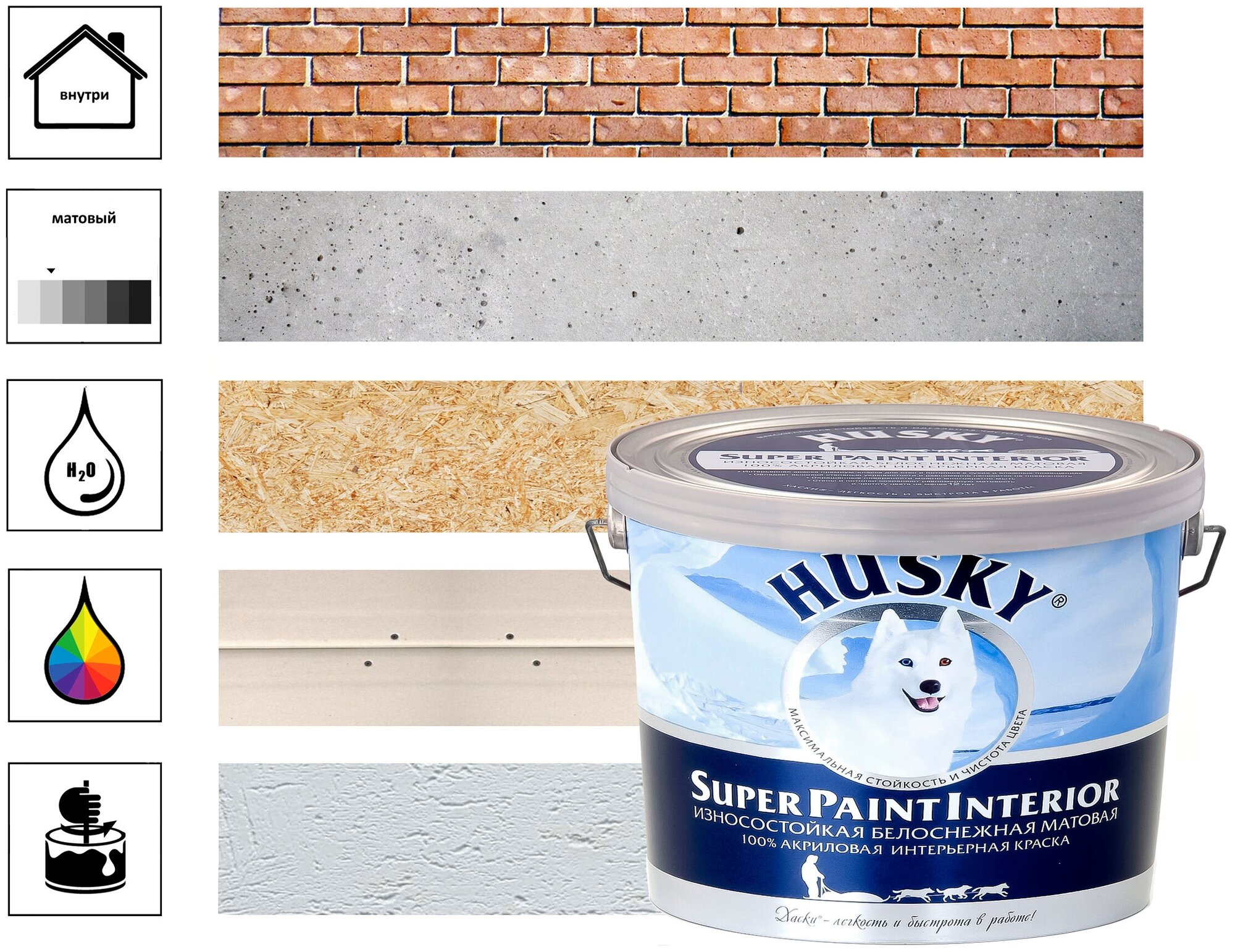 HUSKY SUPER PAINT INTERIOR Краска интерьерная 10л белый - фотография № 3