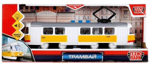 Модель «Трамвай», 21,5 см, 3 кнопки, свет-звук, инерция, цвет жёлтый
