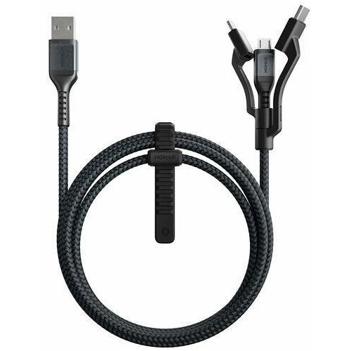 Кабель Lightning microUSB Type-C 1.5м Nomad Universal Cable Kevlar круглый черный