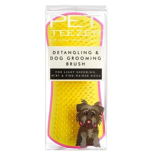 Расческа для распутывания шерсти Pet Teezer Detangling & Dog Grooming Brush Pink & Yellow, 15 см.