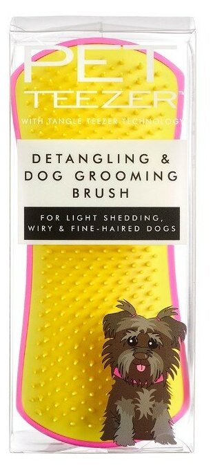 Расческа для распутывания шерсти Pet Teezer Detangling & Dog Grooming Brush Pink & Yellow, 15 см.