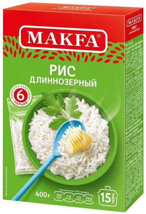 Рис Makfa шлифованный длиннозерный 6пак*66.6г