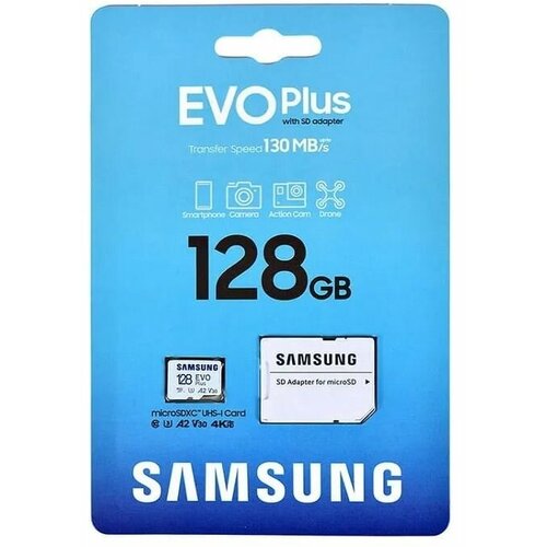 Карта памяти Micro SD 128Gb SDXC Samsung Evo Plus class10 UHS-I U3 (MB-MC128KA/EU)