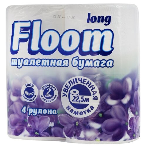 Туалетная бумага Floom Long двухслойная белая 4 рул., белый туалетная бумага floom 2х слойная салатовая 4шт