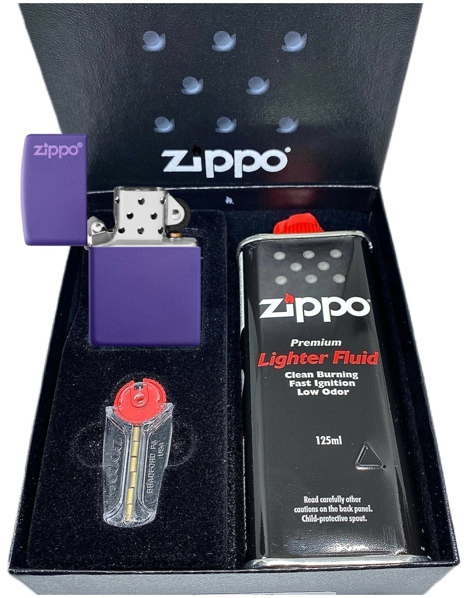 Подарочный набор ZIPPO ( Зажигалка ZIPPO 237ZL Classic, фиолетовая, матовая с покрытием Purple Matte + кремни + топливо, 125 мл ) - фотография № 7