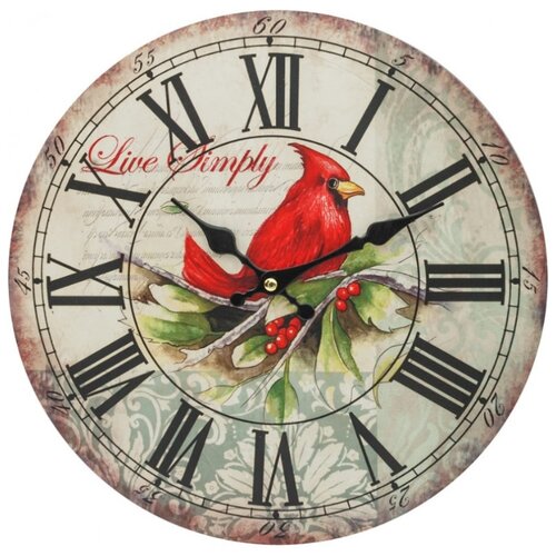 фото Часы настенные "красный кардинал", диаметр 34 см белоснежка