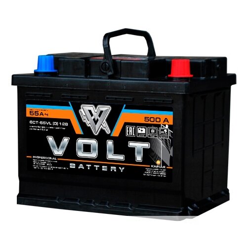 Автомобильный аккумулятор VOLT PROFESSIONAL 6СТ-55.0 обратная полярность ёмкость 55 Ач