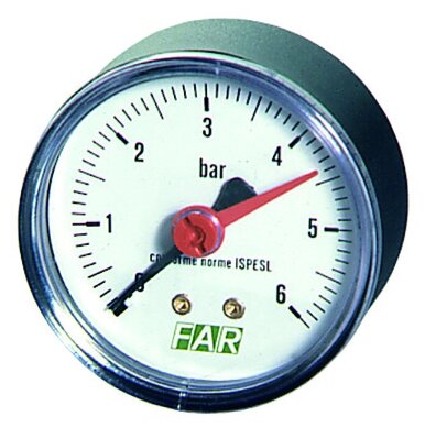 Манометр FAR 1/4" (торцевое соед.) , 0-6 бар, - 20-80 °C, O 63 мм, FA 2500 06