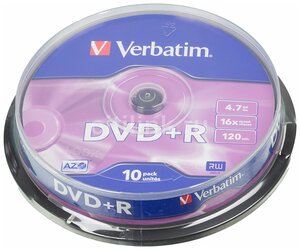 Диск DVD+R 4.7GB VERBATIM 16X туба по 10 шт цена за уп. 43498