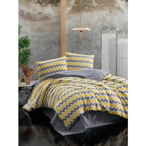 Комплект постельного белья CARWEN, Турция, хлопок 100%, евро макси, зигзаг, желто-серый