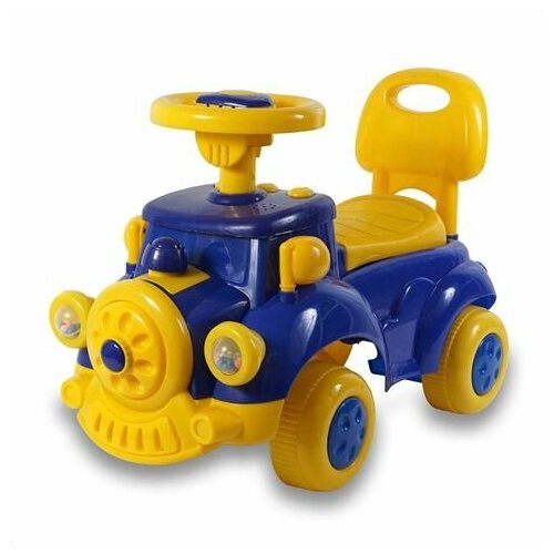 Каталка - толокар TOY MIX с родительской ручкой / пушкар, бибикар, плазмакар в подарок / длина 52 см