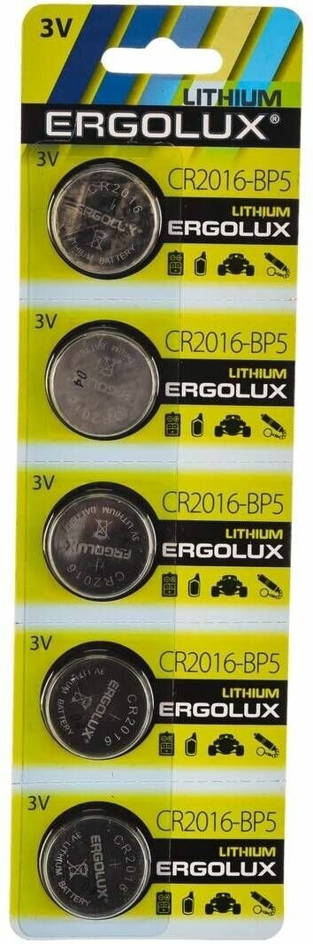 CR2016 Батарейка ERGOLUX Lithium CR2016-BP5, 5 шт. 75мAч - фото №3